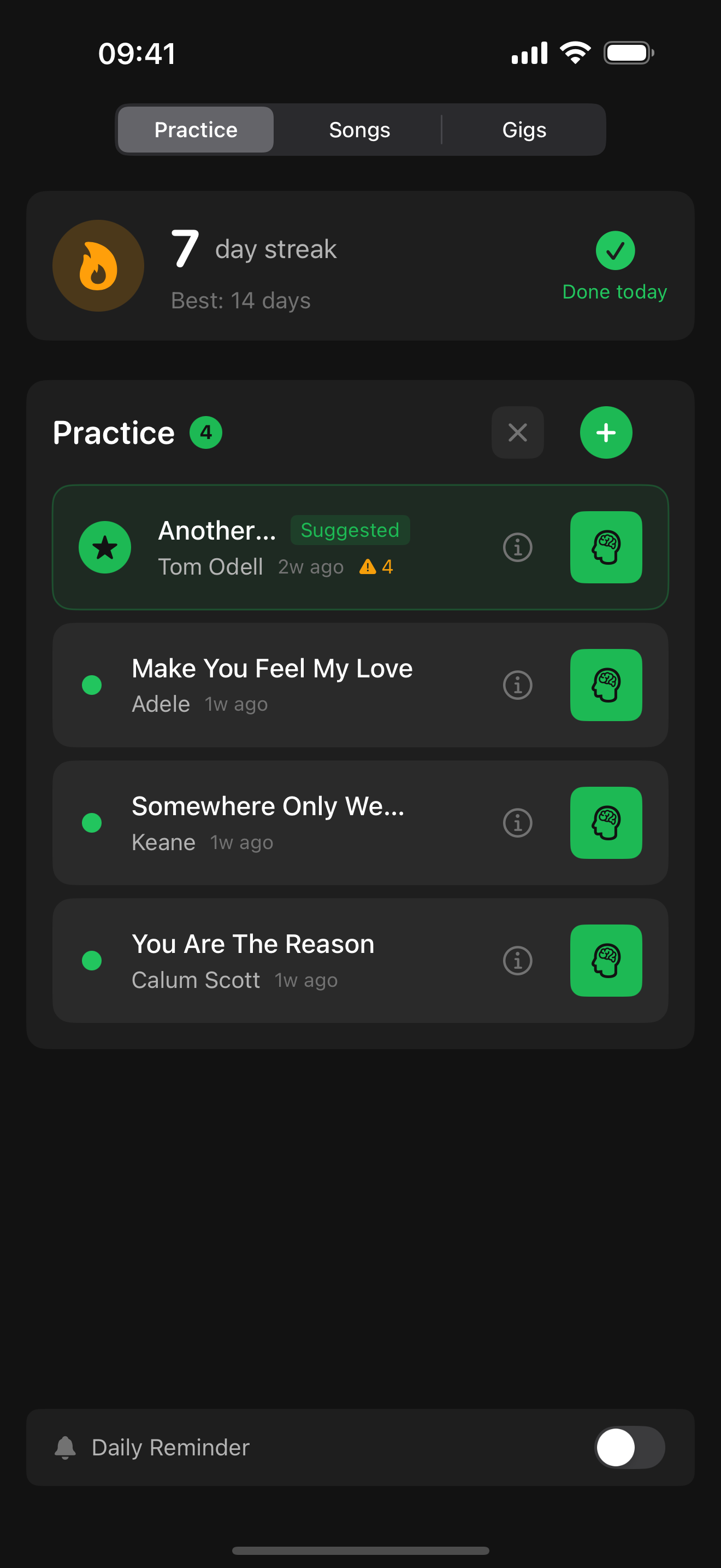 Practice session overview