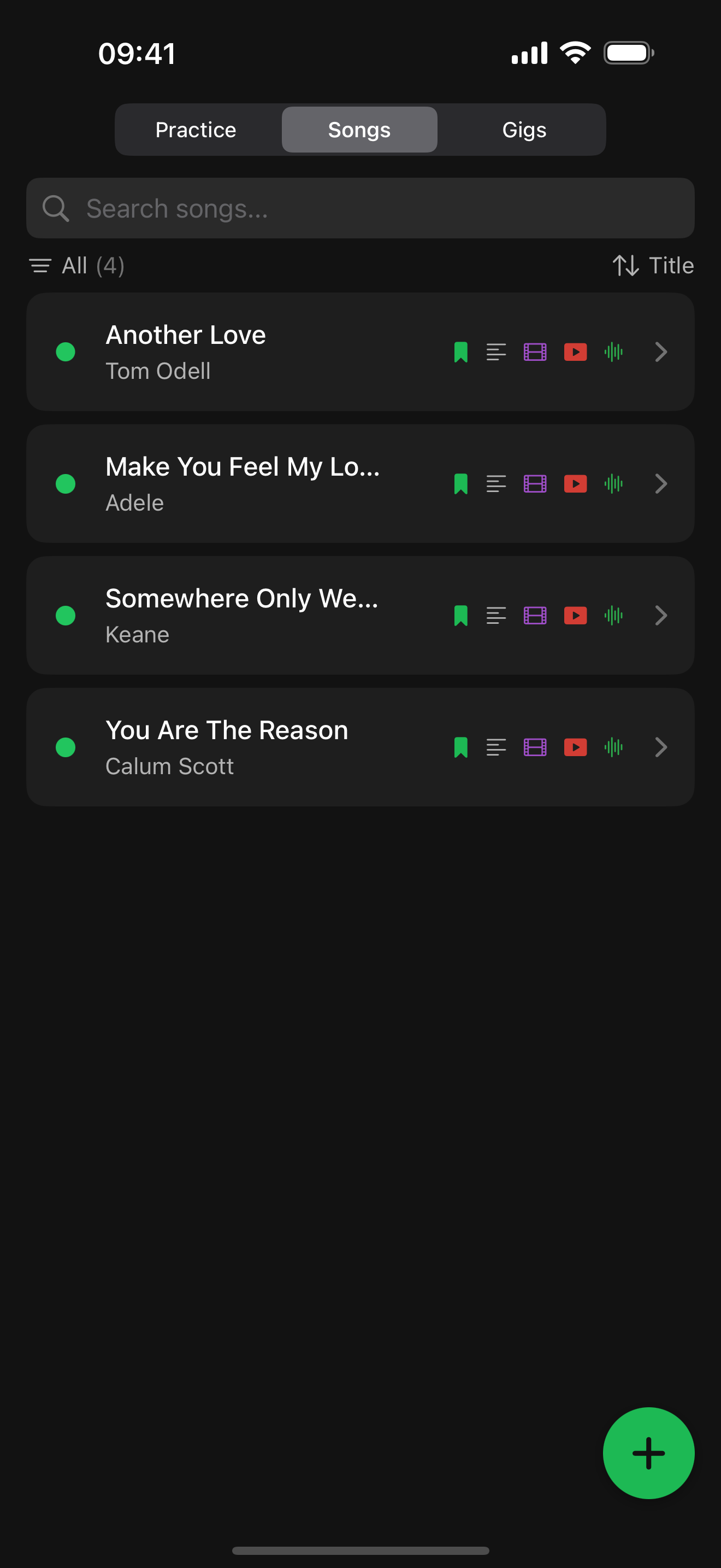 Song library with readiness ratings