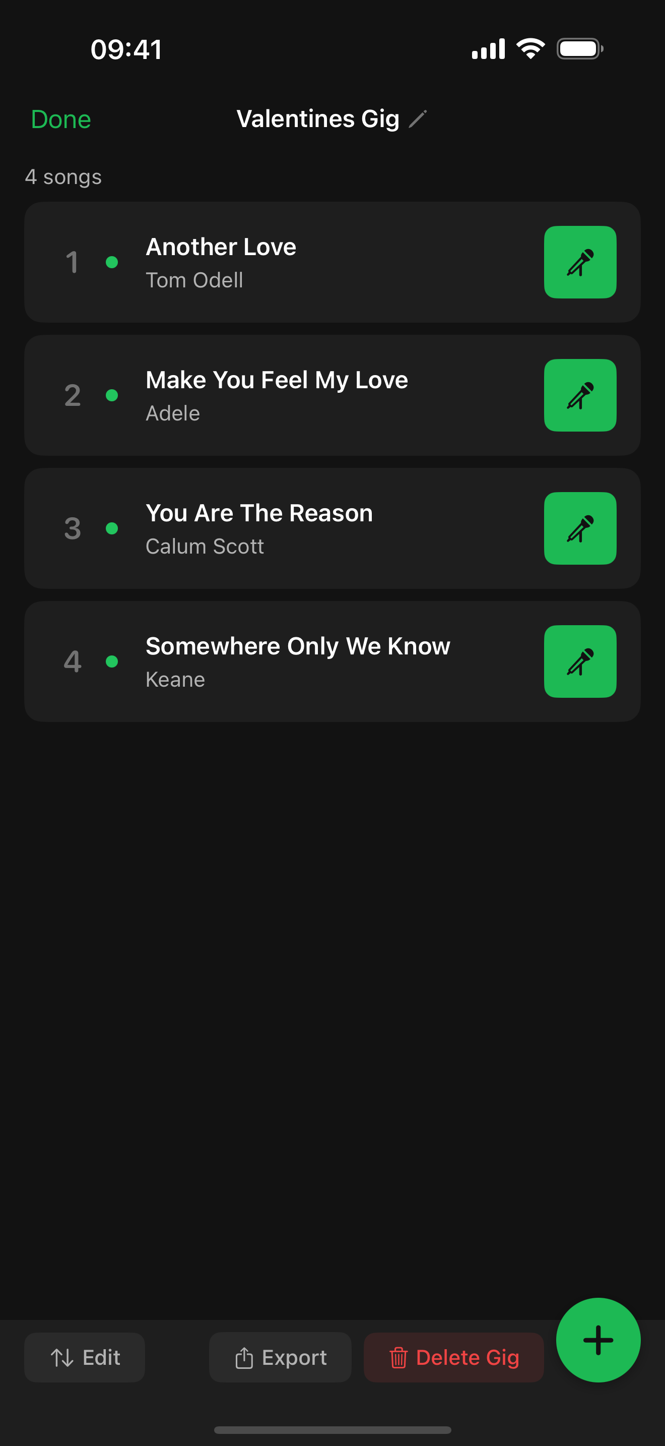 Setlist detail — ordered songs