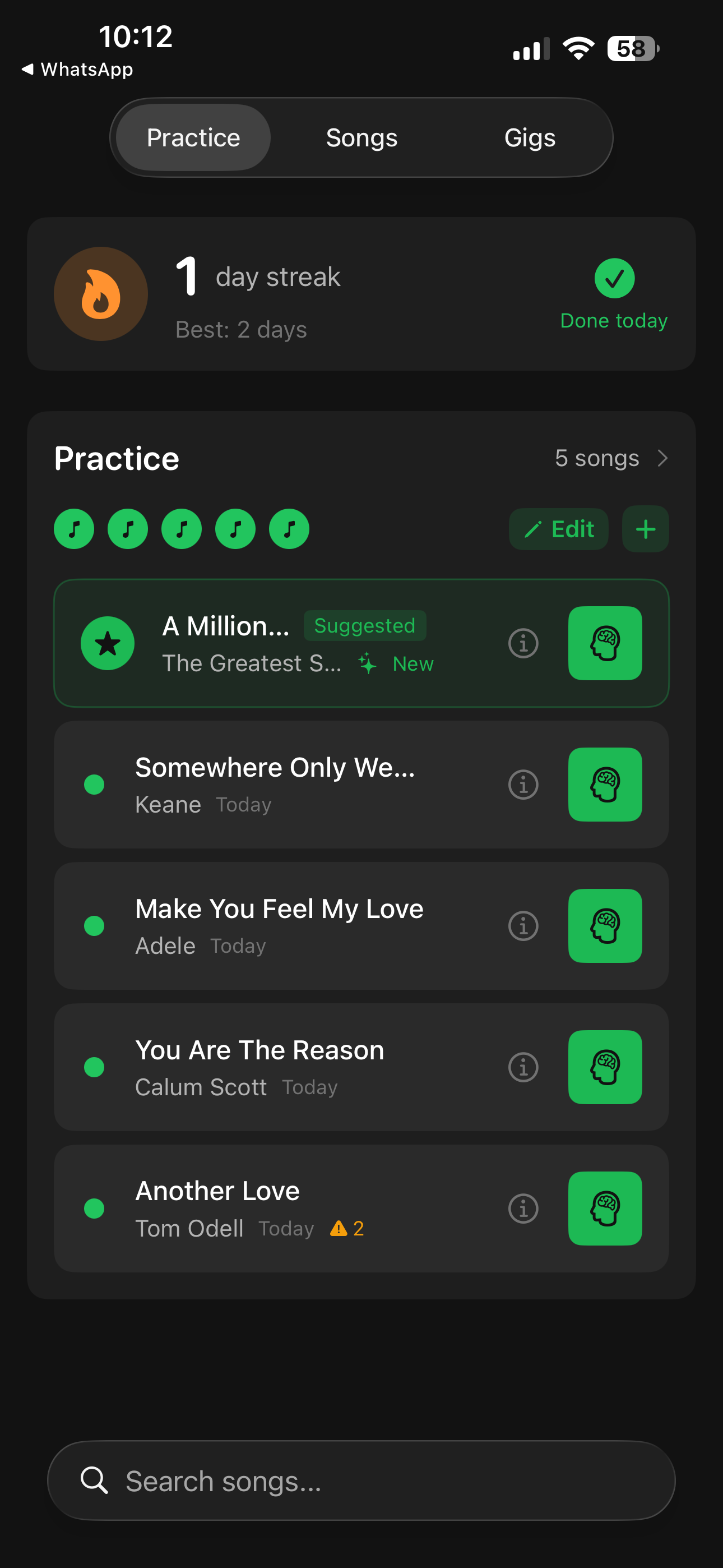 Practice session overview