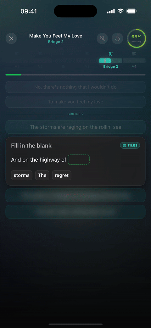 Practice mode — prompt, recall, reveal